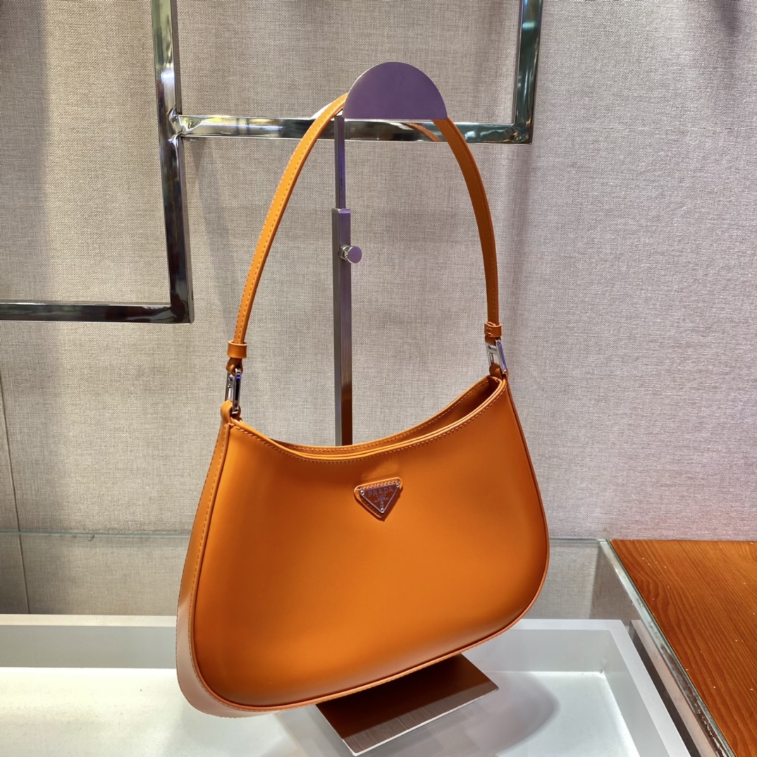 Prada Cleo Brushed Leather Shoulder Bag Orange 1BC499